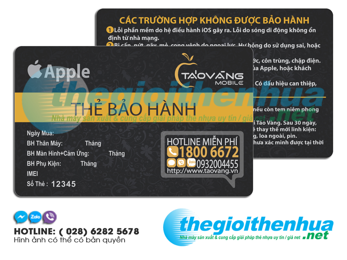 In thẻ bảo hành Táo Vàng Mobile