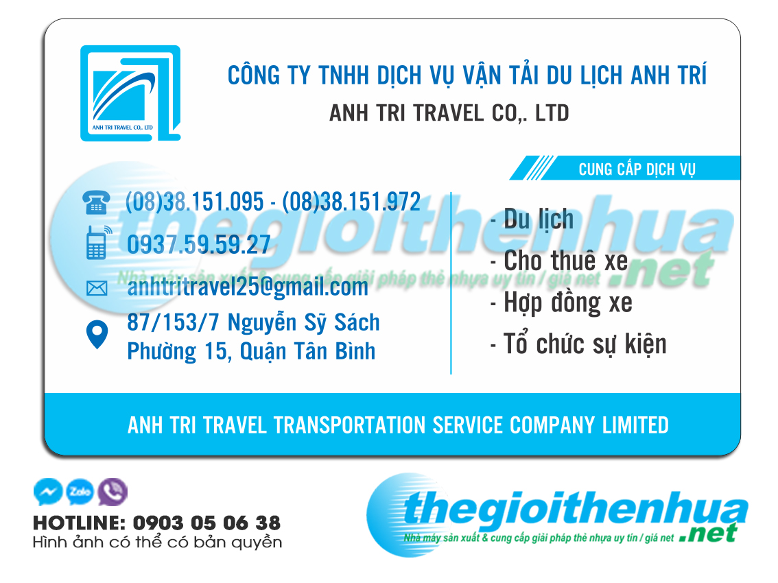 In thẻ trong suốt cho công ty Dịch Vụ Vận Tải Du Lịch