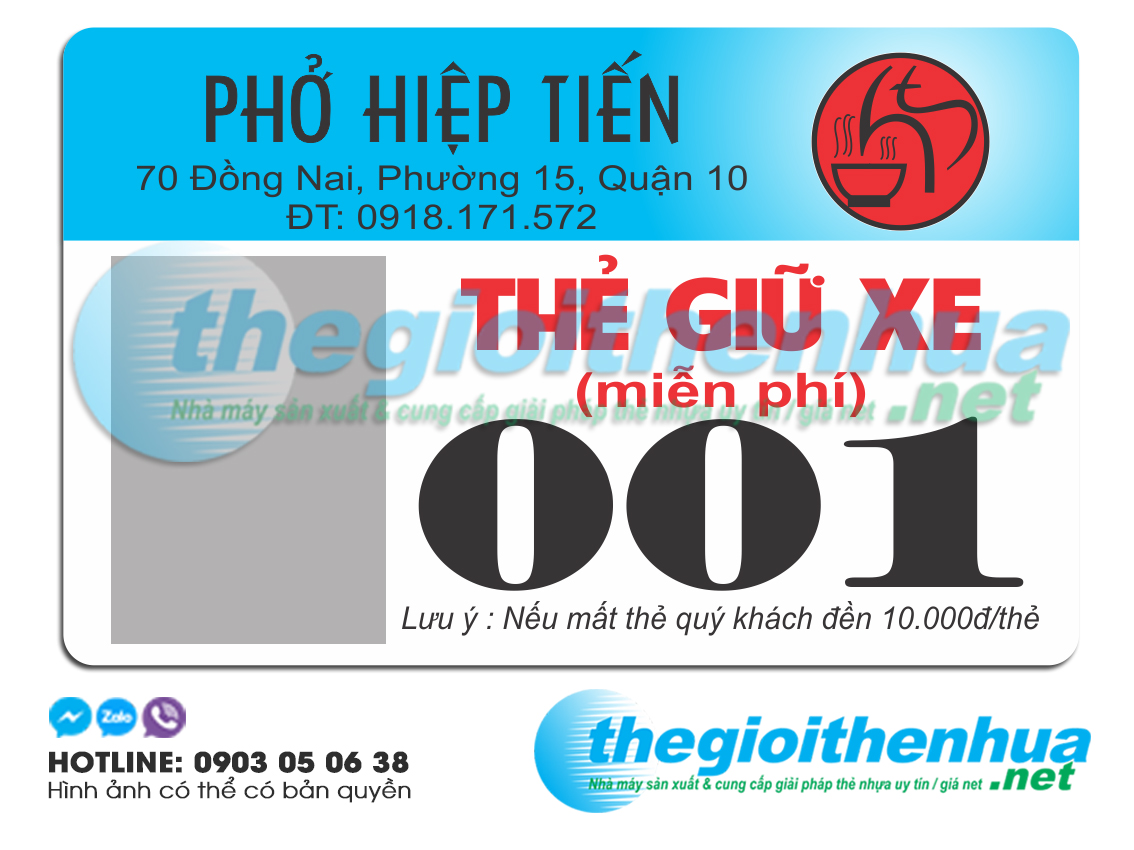 In thẻ giữ xe cho Phở Hiệp Tiến