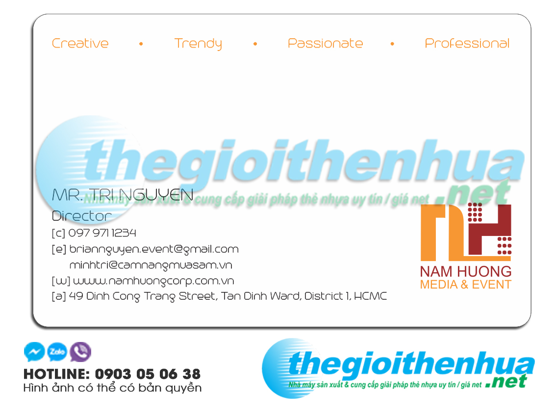 In thẻ trong suốt cho Nam Huong Media & Event